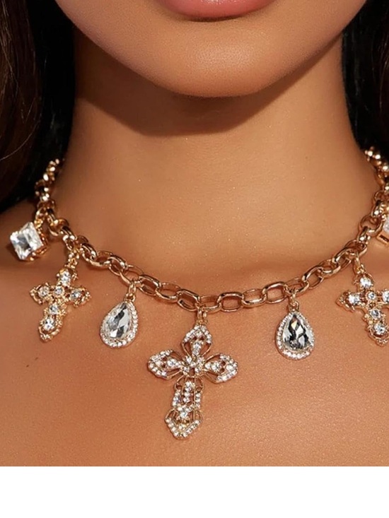Anthropologie Jewelry - Anthropologie Gold Cross & Crystal Charm Necklace